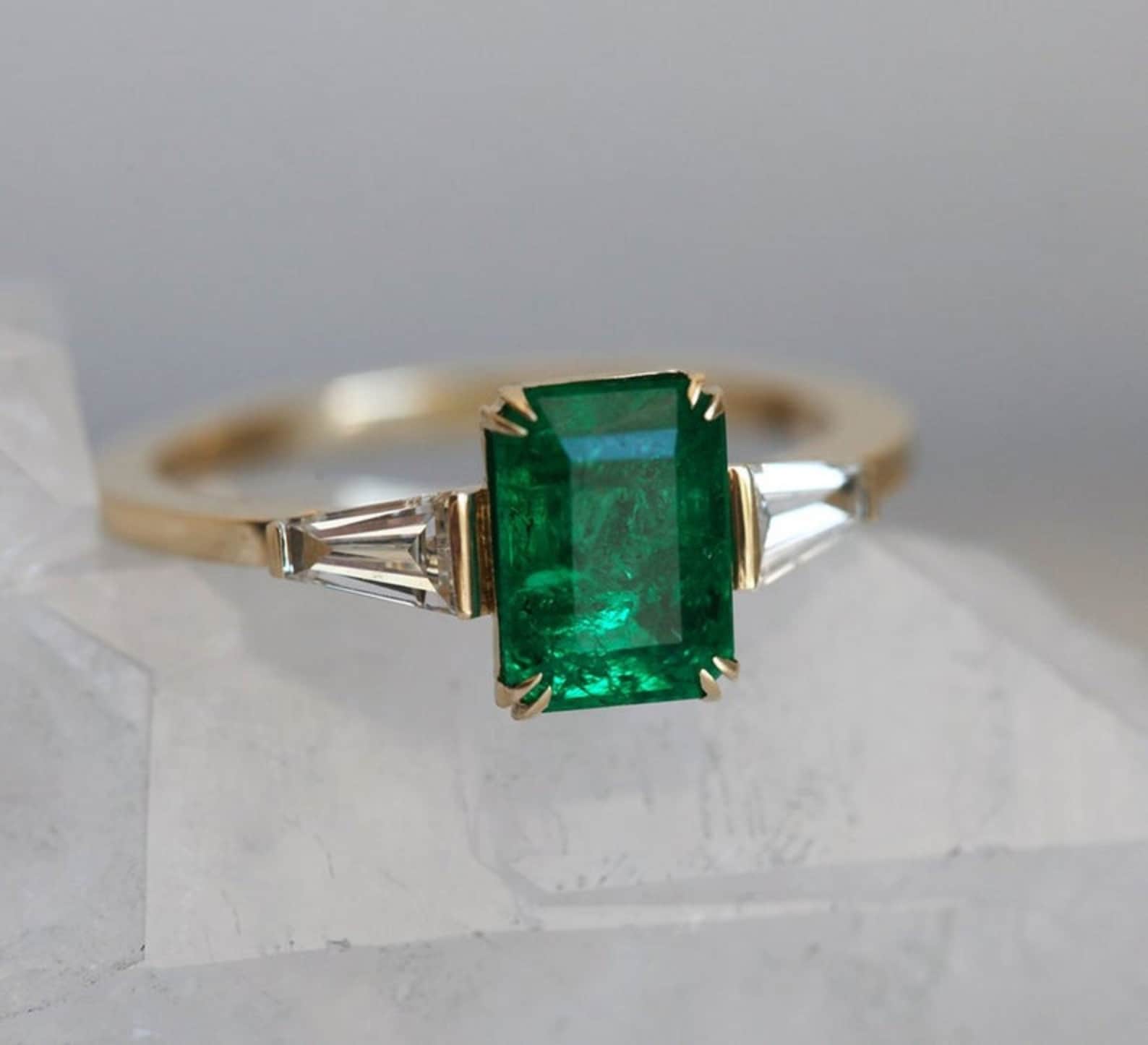 Emerald Ring 5 Carat 925 Sterling Silver Gold Plated | Etsy