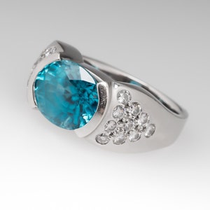 Natural Blue Zircon Ring 5.0 Carat 925 Sterling Silver | Etsy