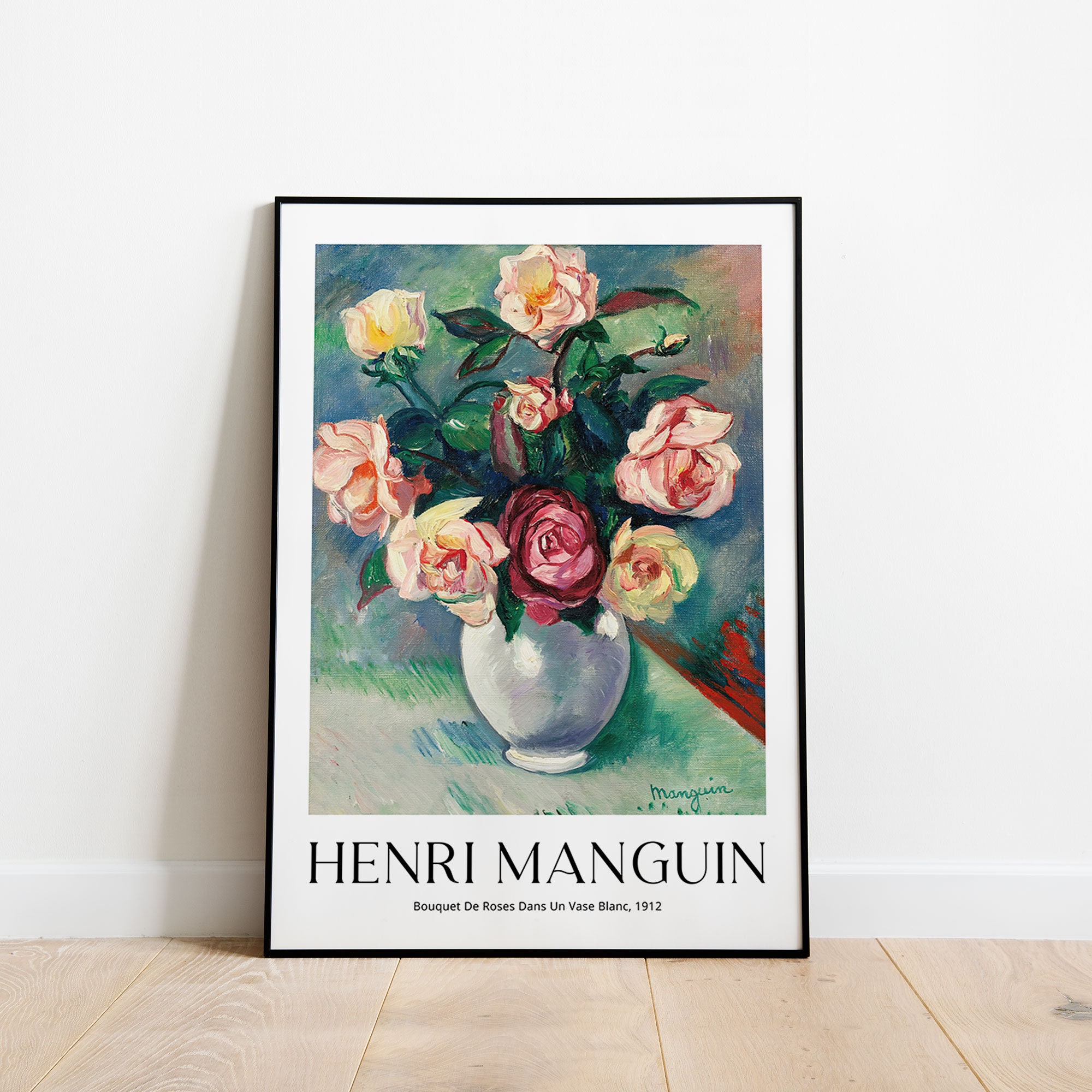 Henri Manguin、【Fleurs dans un Vase】 Henri Manguin Bouquet of Roses in a White Vase Painting