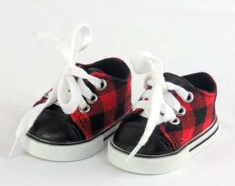 Red and Black Checkered Gnome Sneaker - Gnome Accessories - DIY Gnome Supplies - Doll Shoes - Gnome Craft Kit - Buffalo Check Tennis Shoes