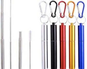 Pajita reutilizable, pajita de metal, regalo para calcetines, pajita portátil, ecológico, pajita de viaje, pajita telescópica, ideas de regalo, sostenible.