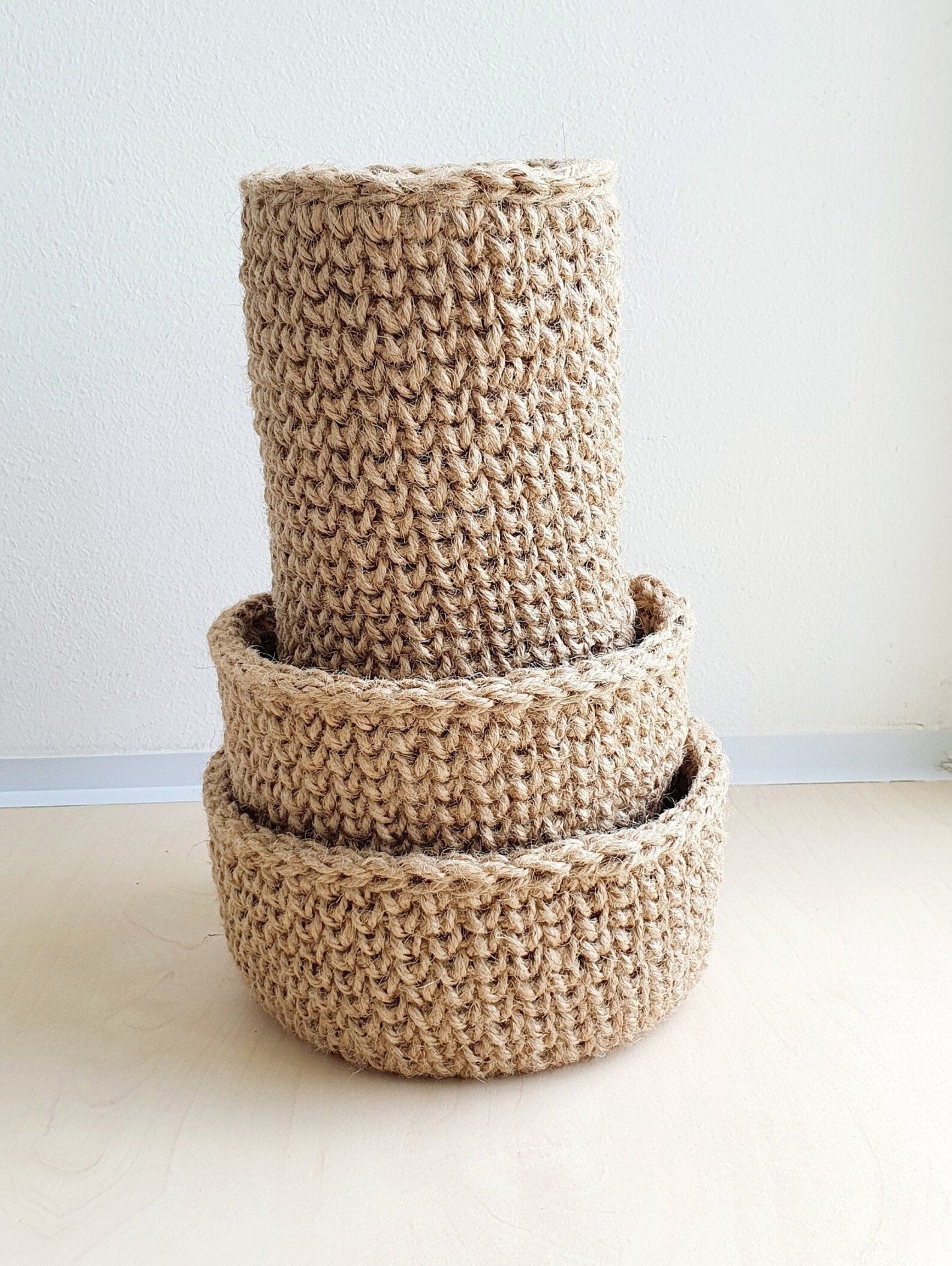 Jute basket knitted basket storage basket natural decor Etsy