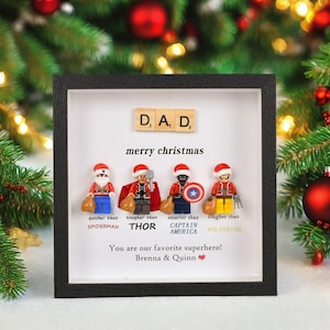 Gifts for dad: Set of 4 superhero figures | Personalised Framed Wall Hanging | Birthday gifts | Christmas Present