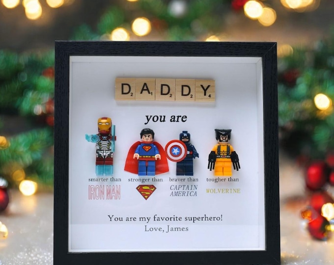 Gifts for dad: Set of 4 superhero figures | Personalised Framed Wall Hanging | Birthday gifts | Christmas Present