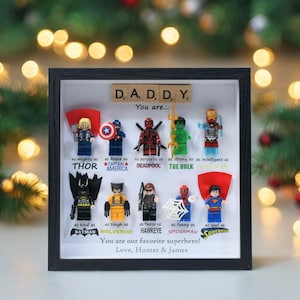 Gifts for dad: Set of 10 superhero figures | Personalised Framed Wall Hanging | Birthday gifts | Christmas Present