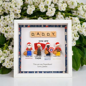 Gifts for dad: Set of 4 superhero figures | Personalised Framed Wall Hanging | Birthday gifts | Christmas Present