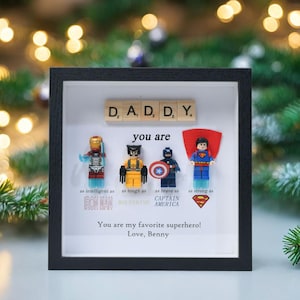 Gifts for dad: Set of 4 superhero figures | Personalised Framed Wall Hanging | Birthday gifts | Christmas Present