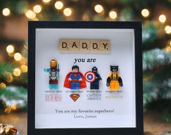 Gifts for dad: Set of 4 superhero figures | Personalised Framed Wall Hanging | Birthday gifts | Christmas Present
