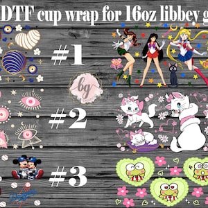 Ready To Use Cartoon  UV Libbey Cup Wrap 16oz | Ready To Ship | UV DTF Wraps | Libbey Cup Wraps |