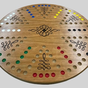 Hermoso juego de mesa Wahoo con dados y canicas enchapado en cerezo para 4 y 6 jugadores