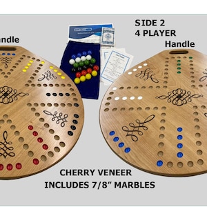Marbles Board Beautiful Cherry Veneer Marbles and Card Game with Handle