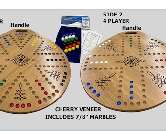 Marbles Board Beautiful Cherry Veneer Marbles and Card Game with Handle