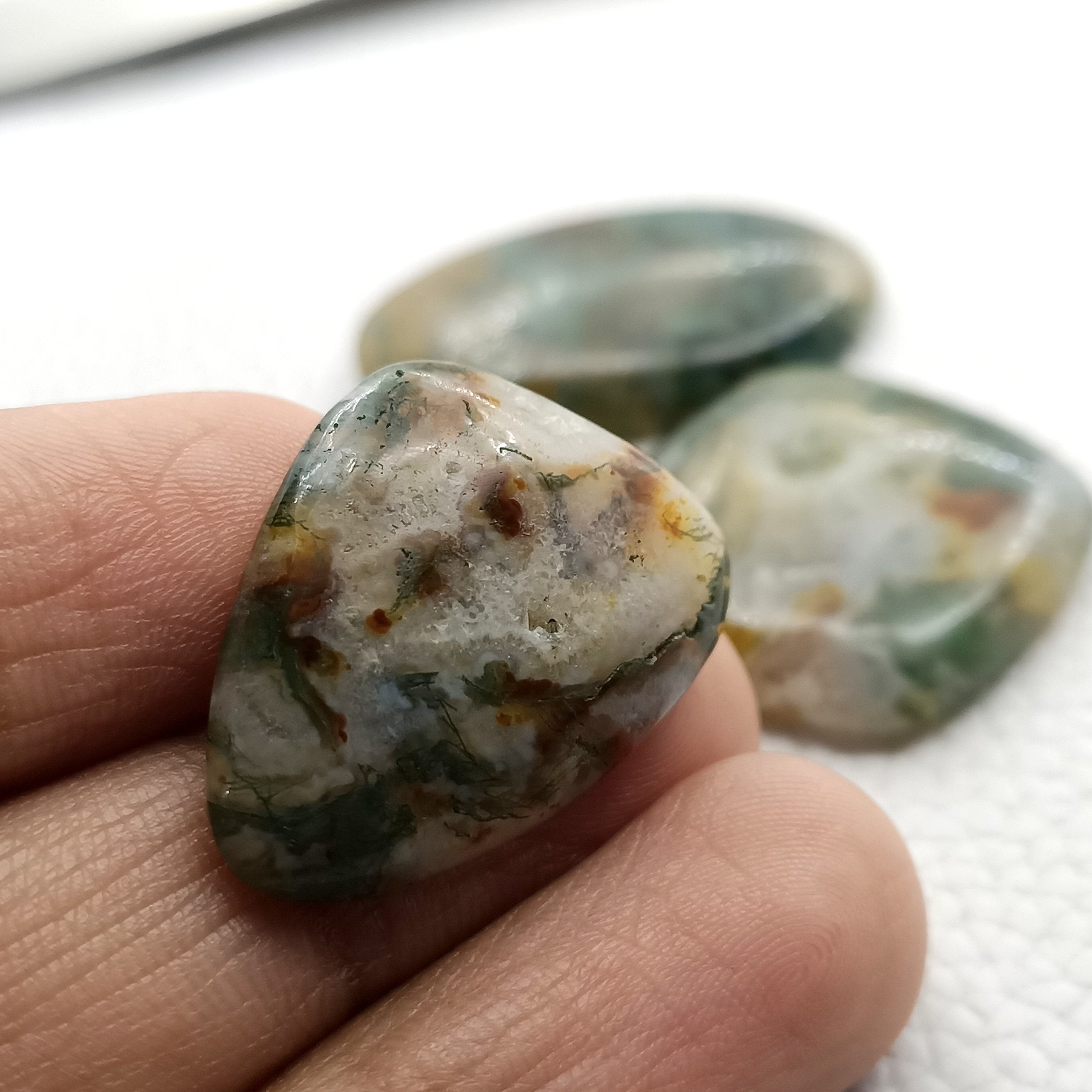 Natural Moss Agate 3 Piece Lot Plain Gemstone Cabochon Making | Etsy