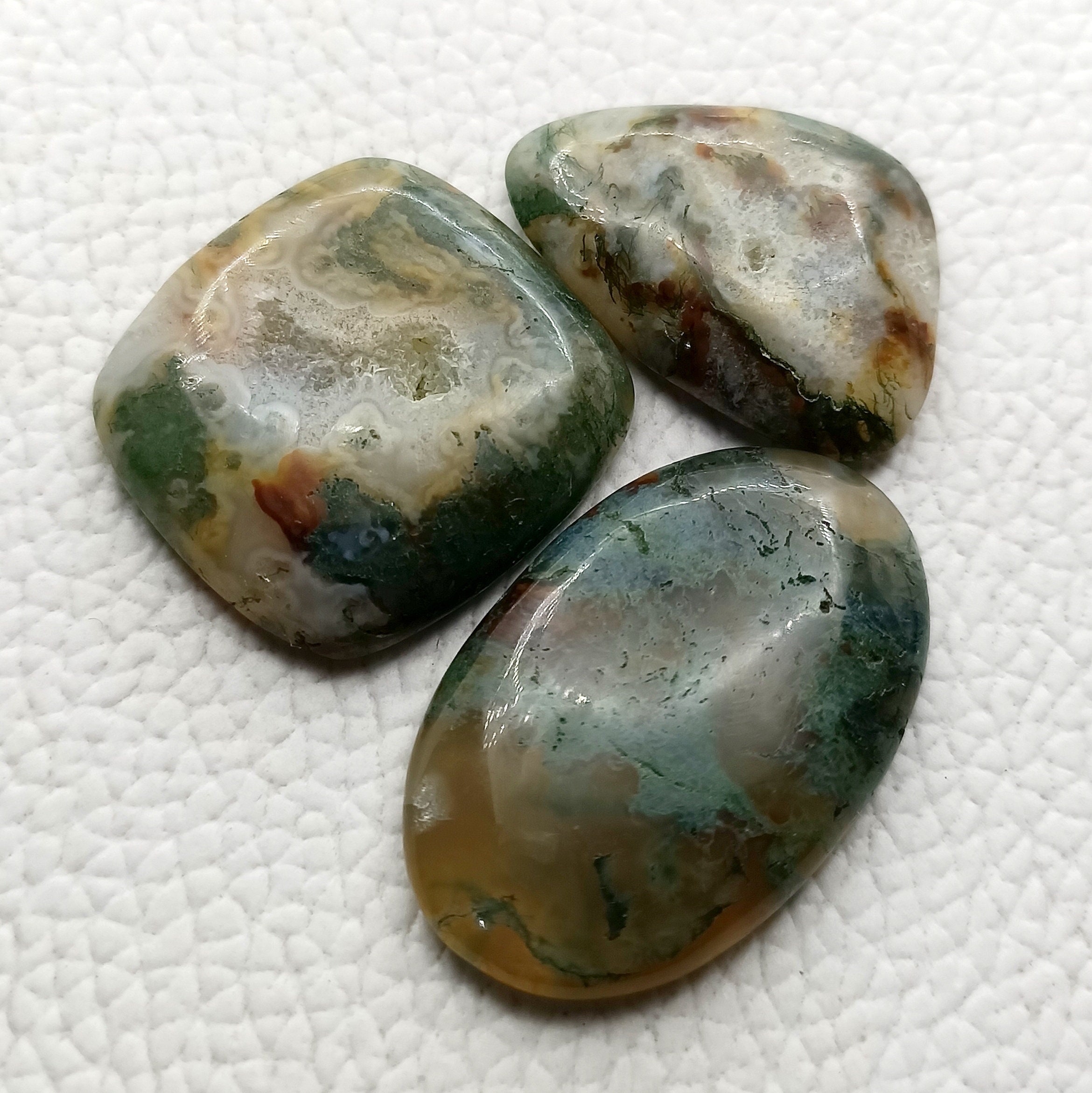 Natural Moss Agate 3 Piece Lot Plain Gemstone Cabochon Making | Etsy