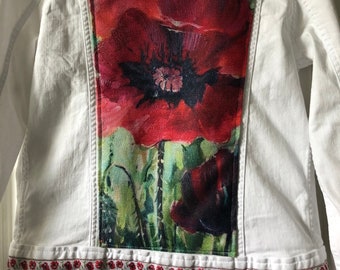 Summer Poppies White Jean Jacket