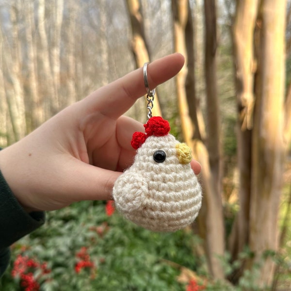 Crochet Chicken Keychain | Handmade Plushie Keychain