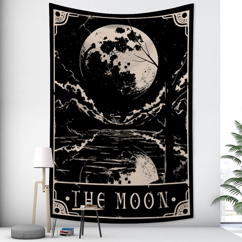 NEW!The Moon Hippie Tarot Card Art Tapestry,Aesthetic Funny Handmade Wall Tapestry,Wall Art Decor,Indian Mandala Magic Boho Home Tapestry