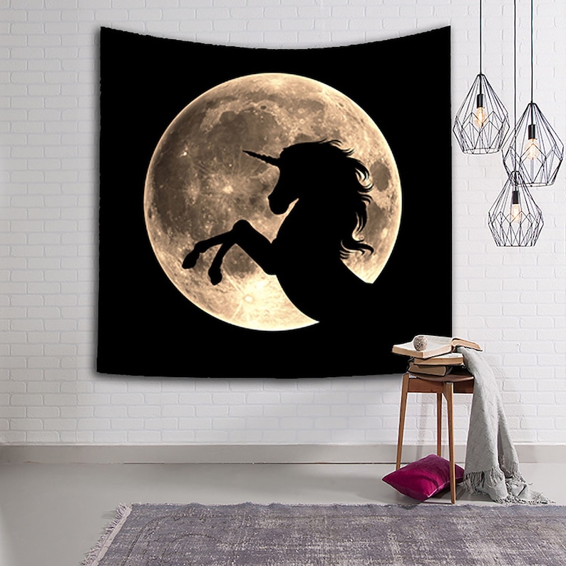 5 Style Psychedelic Moon Animal Tapestry Wall Hanging,3D Print Trippy Wolf Mermaid Tapestry,Fantasy Forest Tapestry Magic Tapestry,Wall Art