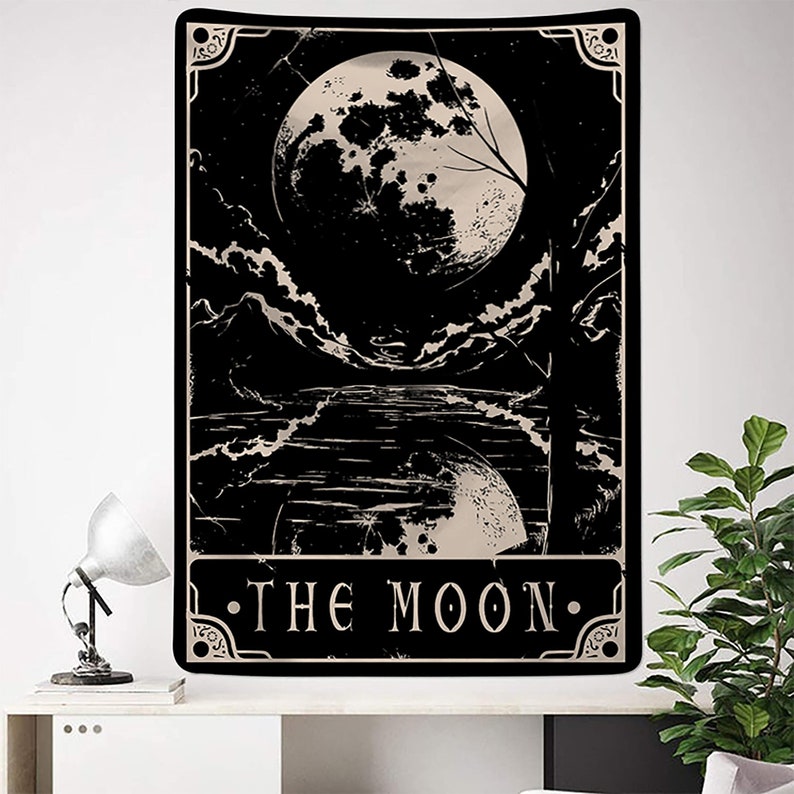 NEW!The Moon Hippie Tarot Card Art Tapestry,Aesthetic Funny Handmade Wall Tapestry,Wall Art Decor,Indian Mandala Magic Boho Home Tapestry