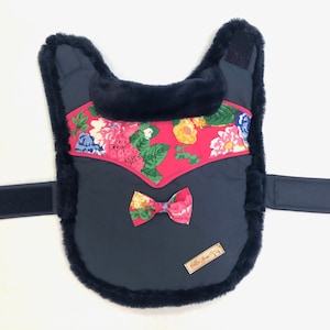 Floral whisper bow luxury showerproof dog coat - Navy & Cerise