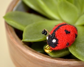 Tiny Ladybird Felt Brooch • Handmade Cute Lady Bug Badge Fabric Pin • Lovely Gift for Kids, Friends, Mother, Nature Lovers, Gardeners