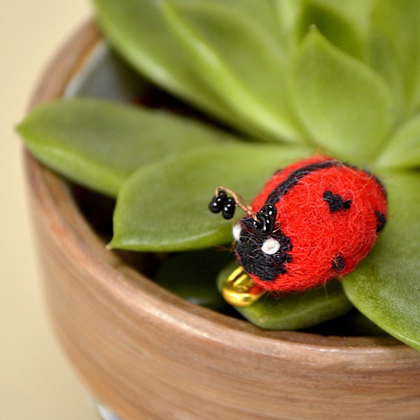 Tiny Ladybird Felt Brooch • Handmade Cute Lady Bug Badge Fabric Pin • Lovely Gift for Kids, Friends, Mother, Nature Lovers, Gardeners