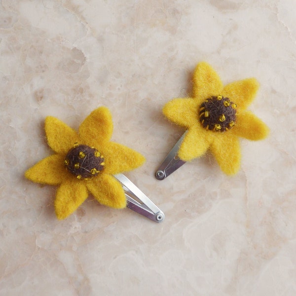 Mini Felt Sunflower Hair Clips With Beads • Made In Nepal