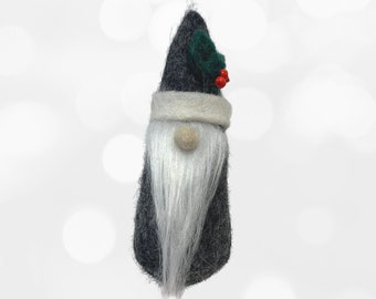 Felt Grey Christmas Gnome Decoration • Handmade in Nepal