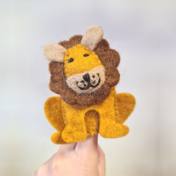 Marionnette à doigt lion jaune • Jouet conteur pour enfants • Beau cadeau unisexe • Jouet en feutre • Fait main au Népal