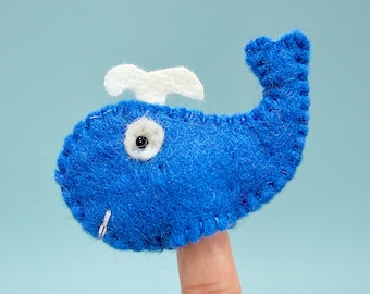 Marionnette à doigts baleine bleue • Jouet en feutre mignon fait à la main • Enseigner aux enfants le changement climatique, sauver les océans • Joli cadeau unisexe pour garçons et filles - France