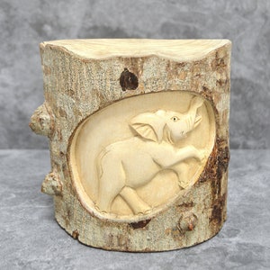 Elephant Wooden Log Carving • Eco Natural Wood Wall Home Garden Hanging Tree Decoration • Balinese Boho Bedroom Ornament Sculpture Outdoor
