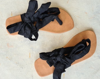 Black Lace Up Sandals • Handmade Shoes From Bali