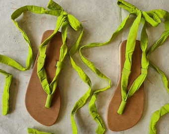 Lime Green Lace Up Sandals • Handmade Shoes From Bali