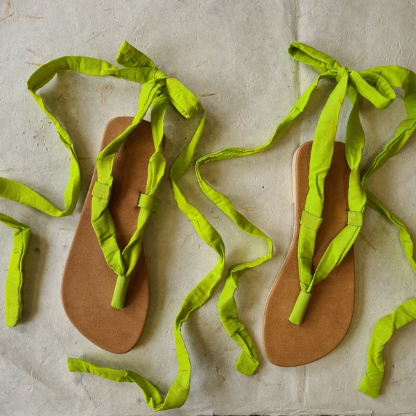 Lime Green Lace Up Sandals • Handmade Shoes From Bali