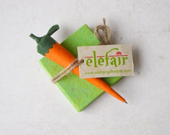 Carrot Pen & Mini Notebook • Eco Easter Gift Bundle - Handmade Eco Friendly Lokta Paper • Kids Unisex • Lovely Gift for Kids, Friends
