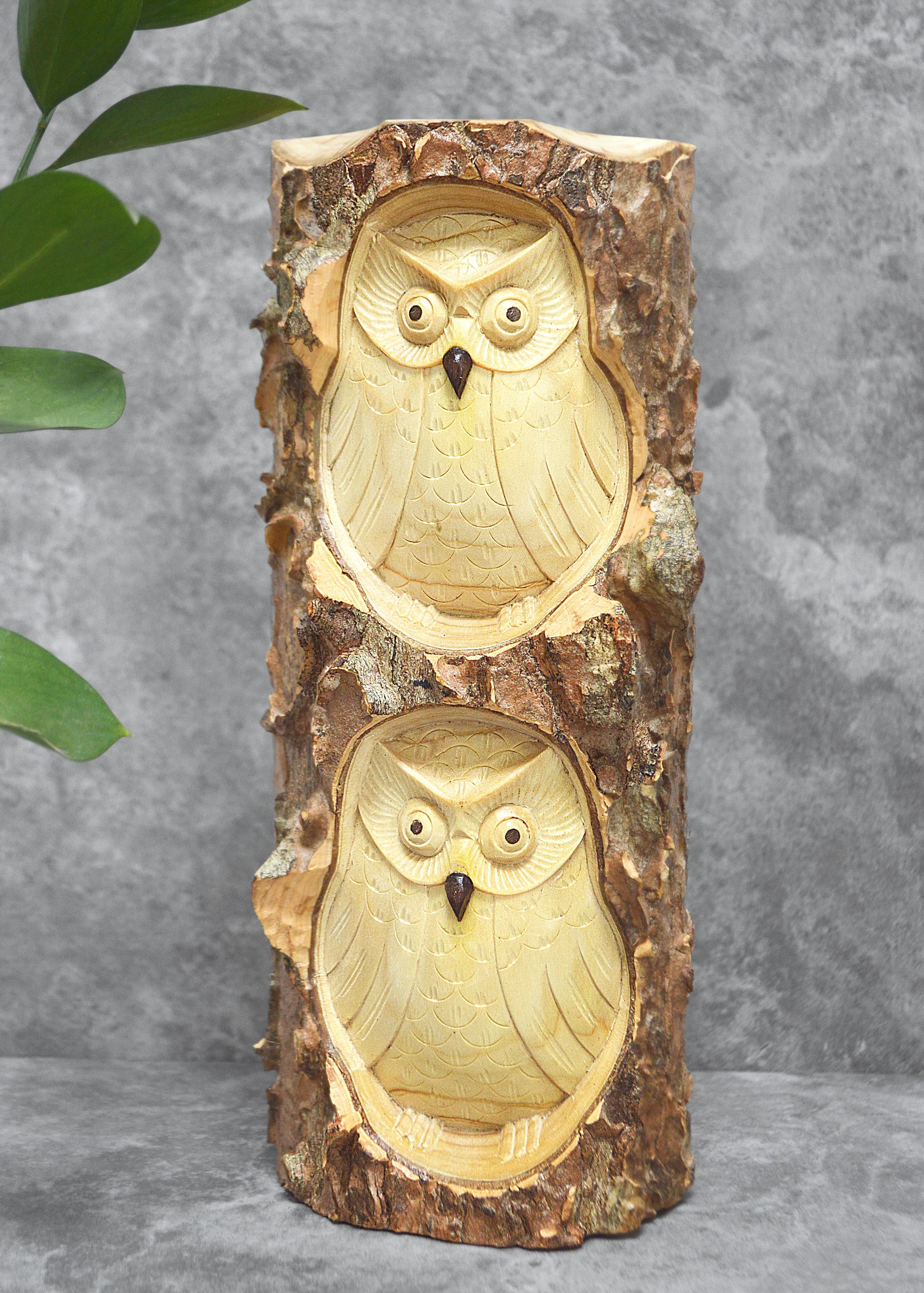 Owls Wooden Log Carving Eco Natural Wood Wall Home Garden Etsy