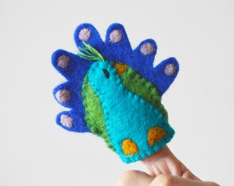 Peacock Finger Puppet • Handmade Cute Felt Toy • Kids Unisex Storytelling • Exotic Bird Magical Animals • Lovely Gift Girls Boys