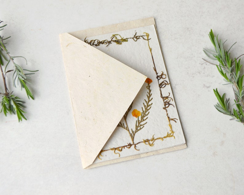 Natural Dried Flowers & Leaves Gift Card Eco Friendly Nature Lokta Paper Handmade Spring Blank Greetings Card image 3