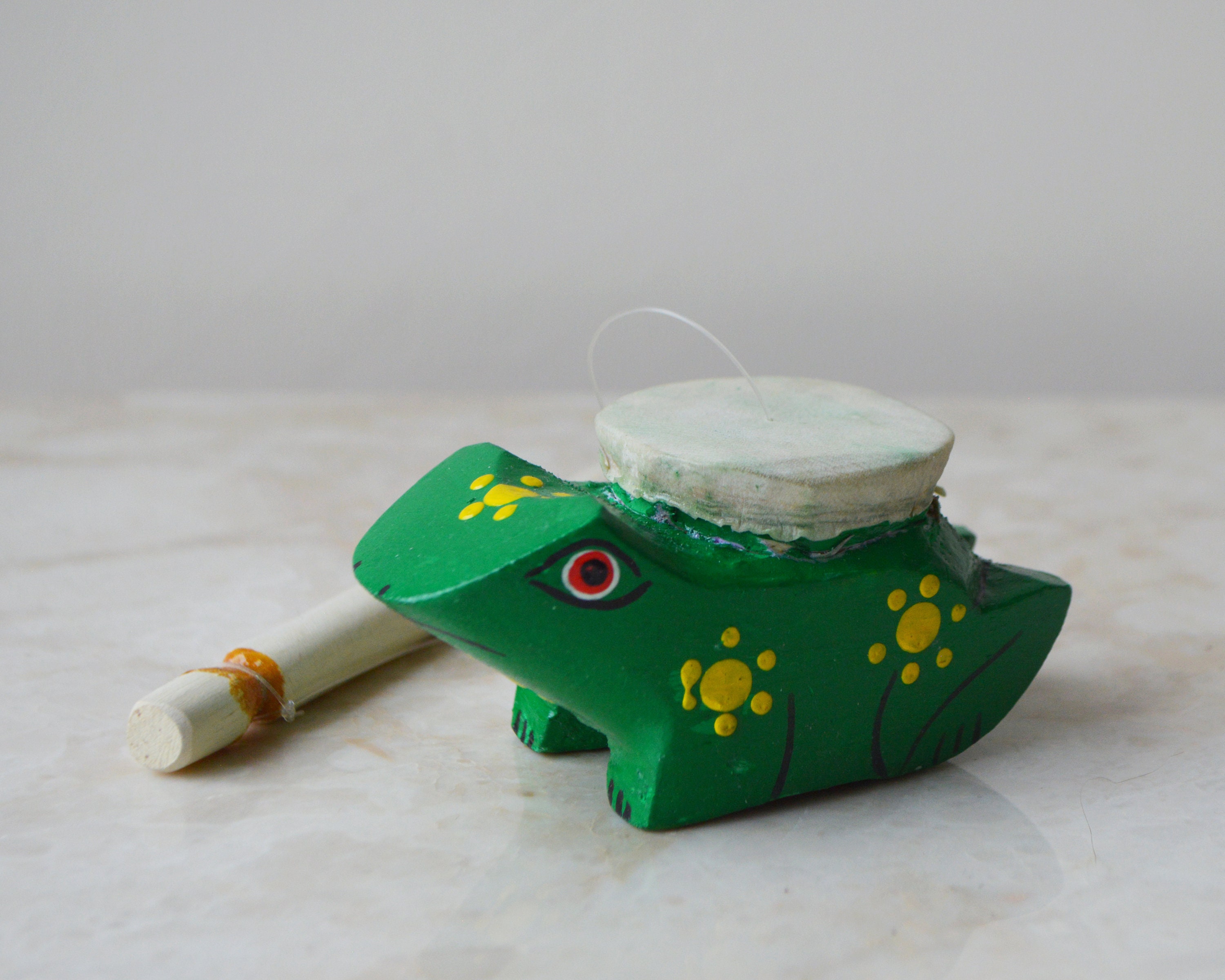 Realistic Frog Noise Instrument • Hand Carved Wooden Frog Croaking Drum • Balinese Fun Instrument for Kids • Unisex Gift