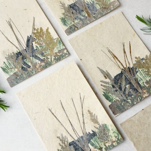 Tarjeta de regalo de animales con hojas secas naturales • Papel Lokta natural ecológico • Tarjeta de felicitación en blanco de primavera hecha a mano