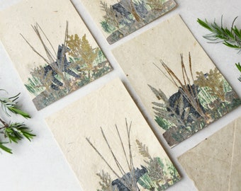 Natural Dried Leaves Animal Gift Card • Eco Friendly Nature Lokta Paper • Handmade Spring Blank Greetings Card