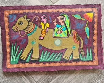 Burgundy Madhubani Art From Nepal • Medium Mithila Painting