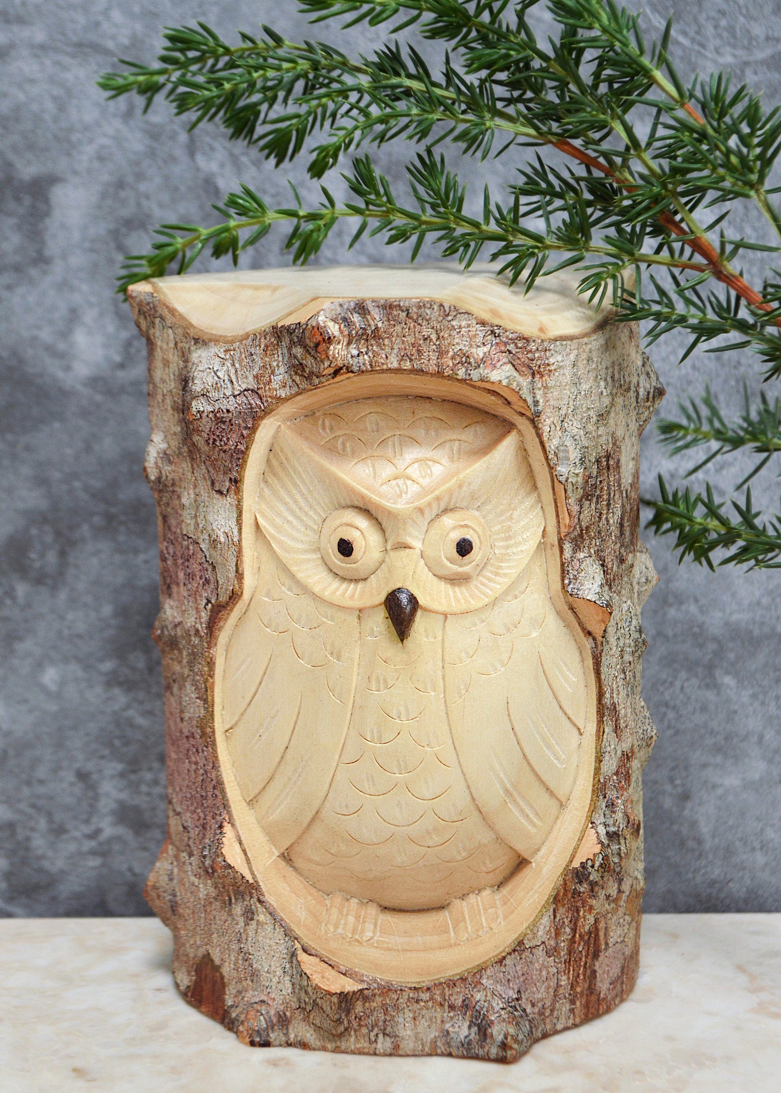 Owl Wooden Log Carving Eco Natural Wood Wall Home Garden Hanging Tree Decoration Balinese Boho
