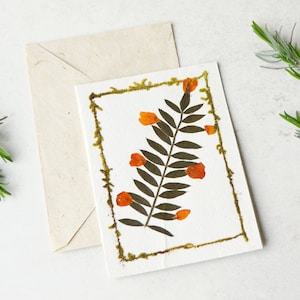 Natural Dried Flowers & Leaves Gift Card Eco Friendly Nature Lokta Paper Handmade Spring Blank Greetings Card image 1