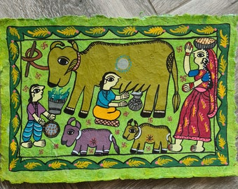 Green Madhubani Art From Nepal • Mithila Painting