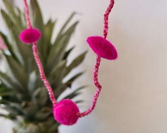 Pink Pom Pom Felt Necklace • Handmade Jewellery From Nepal