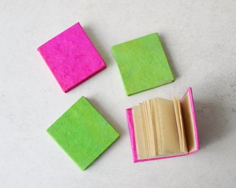 Mini Notebook • Handmade Eco Friendly Lokta Paper • Pink Green Kids Unisex • Lovely Gift for Children, Friends • Nepal Stationery