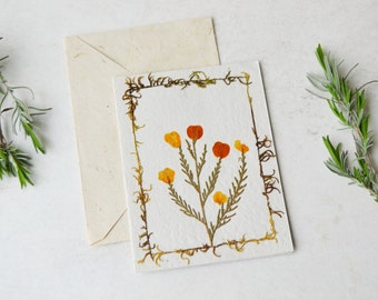 Natural Dried Flowers & Leaves Gift Card • Eco Friendly Nature Lokta Paper • Handmade Spring Blank Greetings Card