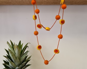 Orange Pom Pom Felt Necklace With Beads • Handmade Jewellery From Nepal