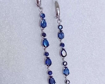 Blue Sapphire Dangle Teardrop Earrings | 925 Sterling Silver | Blue Gemstone Handmade Earrings | September Birthstone Women's Jewelry Gift
